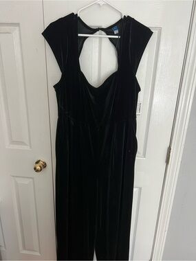 Old Navy Black Velvet Jumpsuit with Cap Sleeves